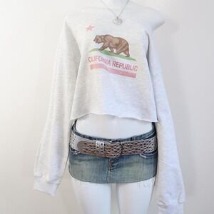 y2k california republic cropped sweatshirt off shoulder grey size m
